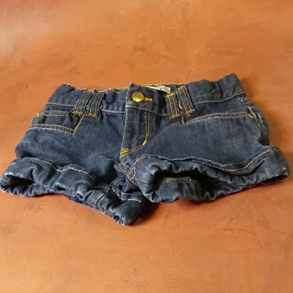 Old Navy Dark Blue Jean Shorts With Yellow Stitching - Picture 3 of 4